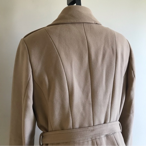 White House Black Market Eyelet Studded Coat Belted Jacket Tan Gold Size Large - Picture 9 of 13